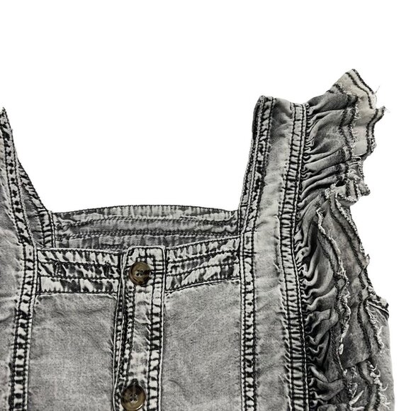 Mayoral 10Y Grey Reversible Chambray Ruffle Blouse - Picture 3 of 4